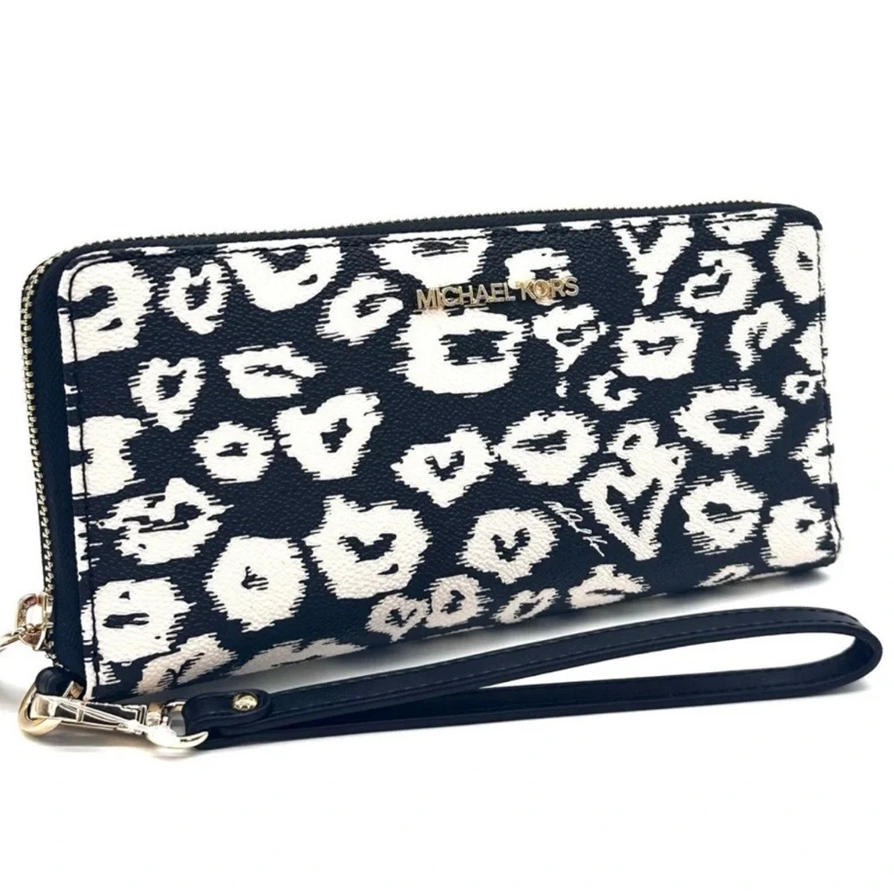 Michael Kors Large Continental Wallet Wristlet Black Multi